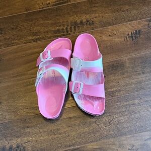 Birkenstock Pink and White Sandals